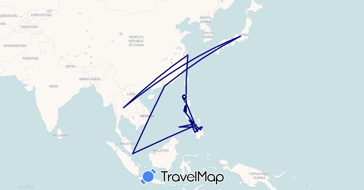TravelMap itinerary: driving in China, Hong Kong, Japan, Philippines, Singapore, Thailand, Taiwan (Asia)
